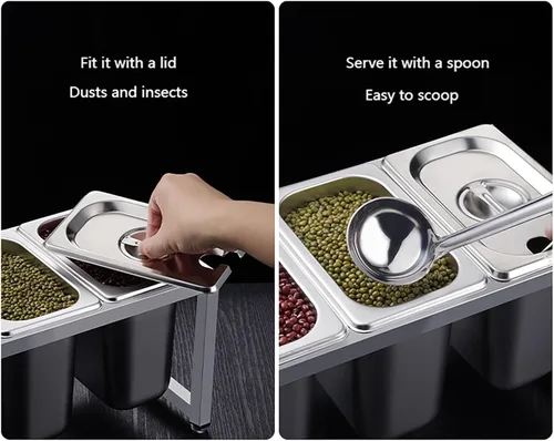 Miniatura 3 de Recipiente de alimentos de acero inoxidable con sartenes y tapas, dispensador de condimentos para encimera, organizador de especias, soporte