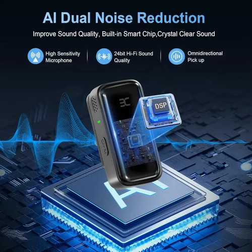 Miniatura 2 de EX Sistema de micrófono inalámbrico Lavalier, micrófonos de doble clip + funda de carga, rango de 164 pies Plug-and-Play para iPhone/Android