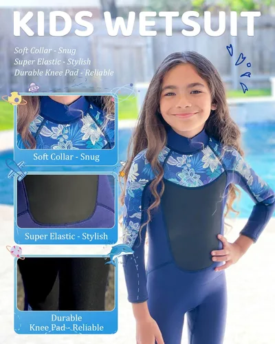 Miniatura 2 de XUKER Traje de neopreno para niños y niñas, 0.118 in, con cremallera trasera, de neopreno, térmico, de cuerpo completo, para jóvenes, adolescentes