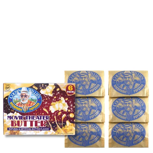 Miniatura 2 de Cousin Willie's Bolsas de palomitas de maíz para microondas, mantequilla de cine (8 cajas, 48 bolsas) cajas de palomitas gourmet para fiestas