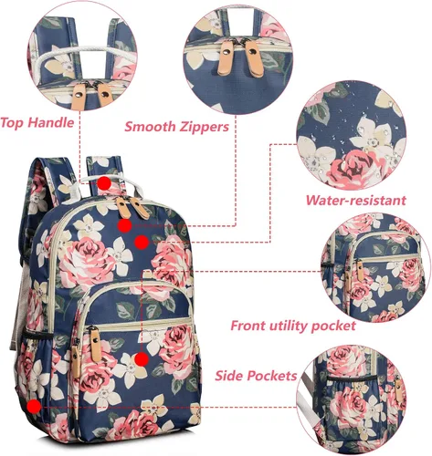 Miniatura 35 de Leaper Mochila para laptop para mujer: linda mochila floral para escuela, universidad, viajes, trabajo, mochila ligera para niños, Negro margarita