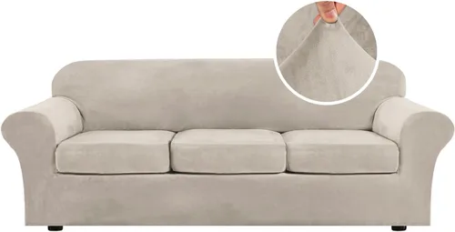 Miniatura 54 de H.VERSAILTEX - Funda elástica para sofá de 3 piezas, de suave terciopelo afelpado, para sofá biplaza con 2 cojines de hasta 72 pulgadas de ancho, se