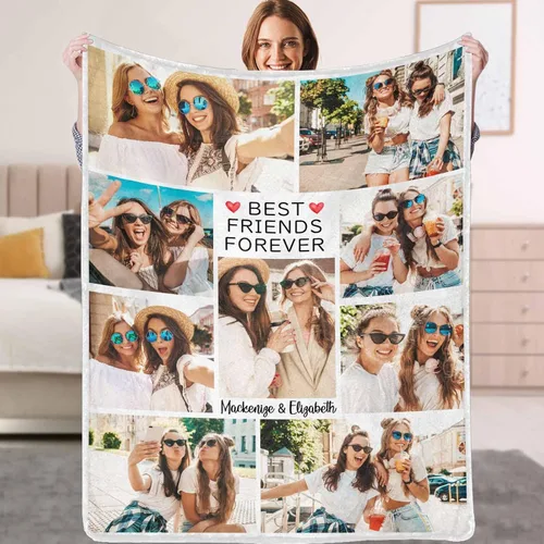 Miniatura 23 de YESCUSTOM Manta personalizada de Friends Forever con collage de fotos y texto, manta personalizada para mejores amigos, mejores amigos, cumpleaños