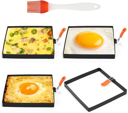 Patelai Paquete de 4 anillos cuadrados para huevos de 6 pulgadas, moldes grandes de acero inoxidable para freír huevos, moldeadores de panqueques