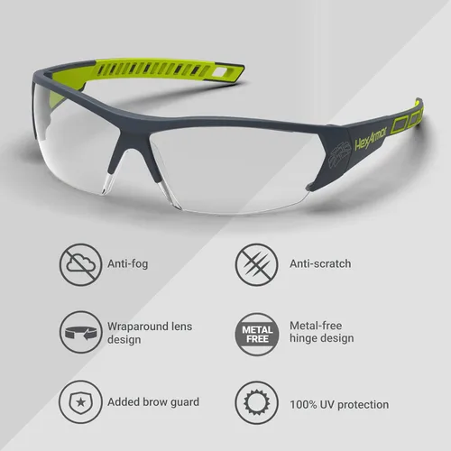 Miniatura 5 de HexArmor MX250 - Lentes de seguridad transparentes para hombres y mujeres, antivaho Lentes envolventes resistentes a los arañazos Gafas