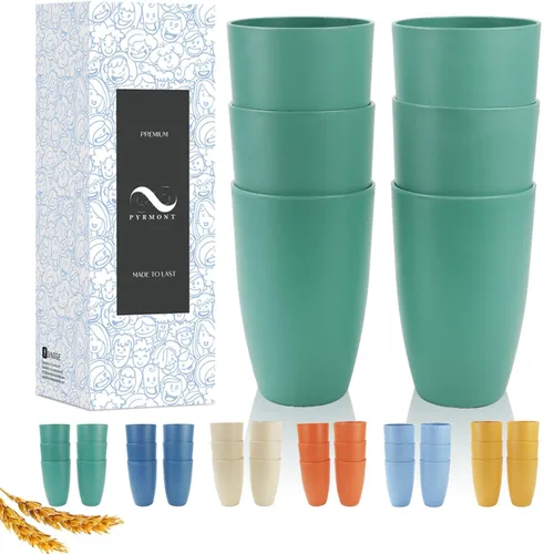 Miniatura 11 de PYRMONT Juego de 6 tazas de paja de trigo, tazas de café de plástico reutilizables, tazas de té con asas, juego de tazas de 16 onzas para café
