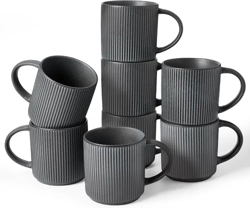 Miniatura 38 de Juego de Tazas de Café Famiware para 6, Tazas de 12 oz con Asa para Café, Té, Cacao, Leche - Juego de Vajilla de Cerámica y Gres, Blanco Mate Blanco