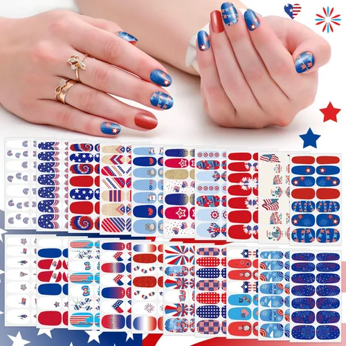 Miniatura 7 de 20 hojas de calcomanías de esmalte de uñas de Navidad, envolturas completas para mujeres, tiras de gel autoadhesivas de manicura con lima de uñas