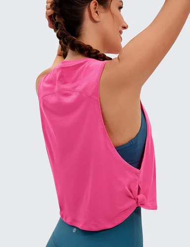 Miniatura 5 de CRZ YOGA Pima - Camiseta corta de algodón para mujer, camisetas deportivas sin mangas, atléticas, yoga, correr, gimnasio, entrenamiento, ombligueras