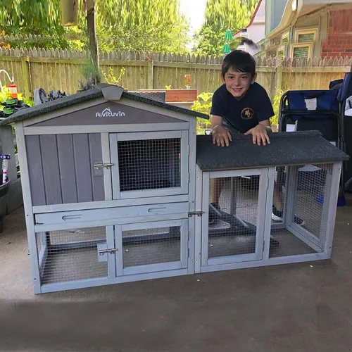 Miniatura 2 de Aivituvin Conejera de interior para conejos, gallinero al aire libre, conejero con bandeja de plástico más profunda (gris 02, un juego)