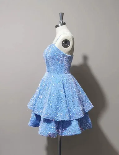 Miniatura 3 de SHLFETWLUA Vestidos de fiesta de lentejuelas para adolescentes, con tirantes delgados, brillantes, sexy, sin espalda, ajustados, cortos, vestidos