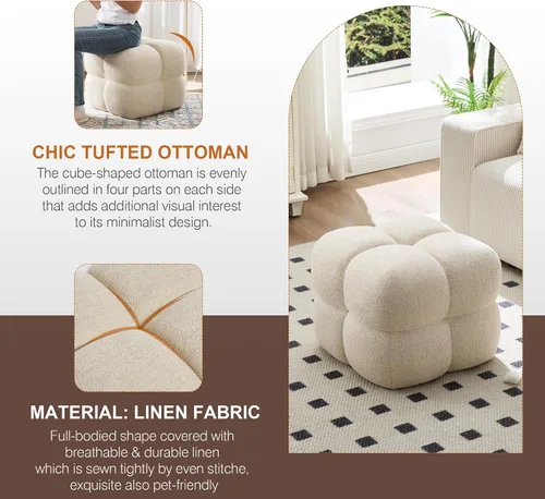 Miniatura 5 de Zesthouse Puf cuadrado otomano, moderna silla de tocador sin respaldo para dormitorio, taburete de lino beige, reposapiés tapizado para sofá, mesa