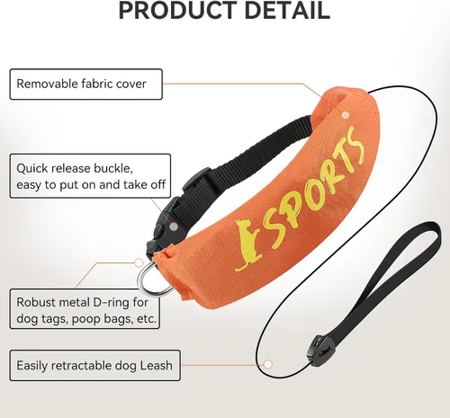 Miniatura 5 de NAMSAN Collar de correa retráctil para perros pequeños a medianos, collar de perro con correa retráctil integrada, todo en uno, ajustable, naranja