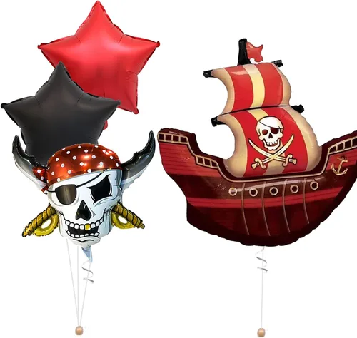 Globos de papel de aluminio pirata, globo de capitán de calavera para decoraciones de fiesta de pirata, fiesta de Halloween