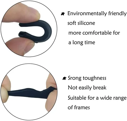 Miniatura 4 de YINGFENG 22 pares de agarres de silicona negra para gafas con caja de almacenamiento, retenedor antideslizante para gafas, gancho de silicona