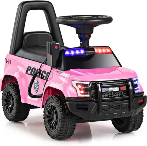 Miniatura 11 de OLAKIDS Coche de policía de paseo con empuje para niños, juguete deslizante de pie a suelo para niños pequeños con sirena, volante, megáfono, Rosa