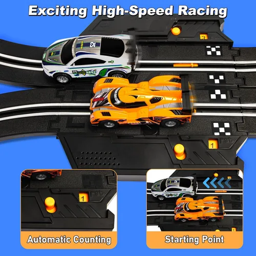 Miniatura 4 de Conjuntos de pista de carreras de coches ranurados eléctricos - 1:43 conjuntos de pista de carreras con 4 coches ranurados con faros, 2