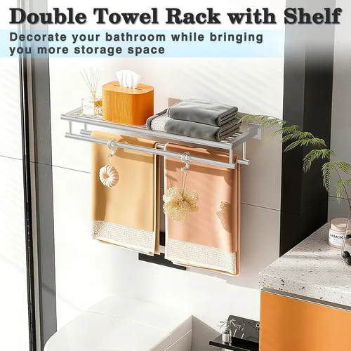 Miniatura 4 de Alise Toallero, Estante de Toallas con Barras Dobles para Lavabo de Baño, SUS 304 Acero Inoxidable de Montaje en Pared, 40.6 cm Níquel Cepillado