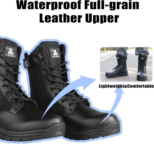 Miniatura 3 de Botas tácticas militares ligeras para hombres, duraderas YKK con cremallera lateral para policía, ejército, combate, selva, transpirables, cómodas
