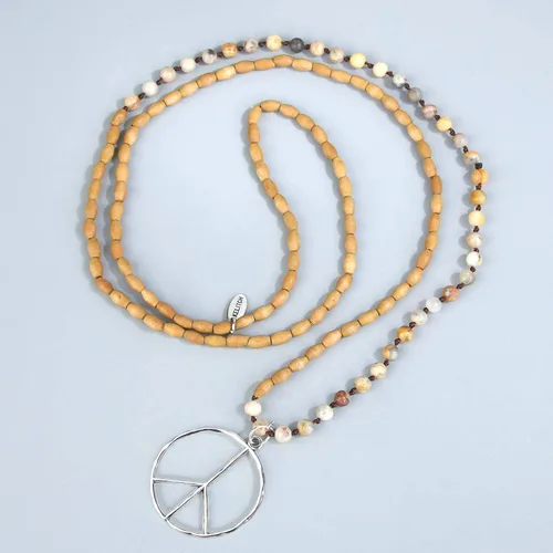 Miniatura 3 de KELITCH - Collar clásico con dije de signo de paz, de hippie, de amor, con cuentas de cristal esmerilado