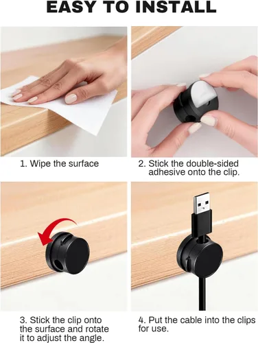 Miniatura 7 de Paquete de 10 soportes magnéticos giratorios con caja, clips giratorios de 360° para mesita de noche, con adhesivo fuerte sin residuos