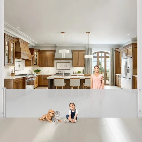 Miniatura 18 de Puertas de bebé extra anchas de 100 pulgadas para gran apertura, puerta retráctil para interiores para perros, puertas para cachorros para la casa