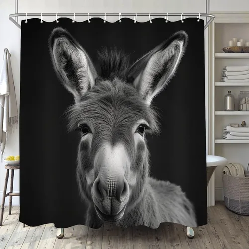 Miniatura 9 de Cortina de ducha de alpaca para baño, juego de cortina de ducha bohemia en blanco y negro, tela animal, decoración de baño moderna impermeable