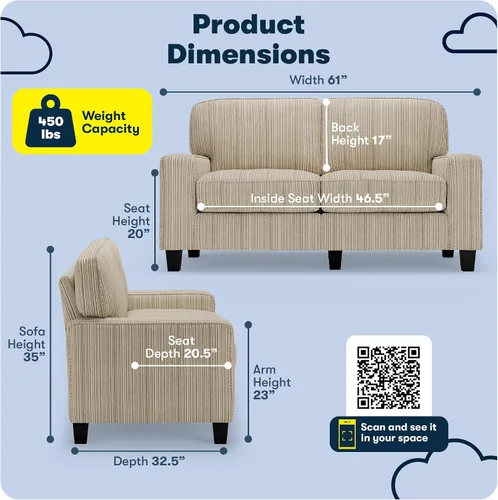 Miniatura 2 de Serta Palisades Sofás Tapizados para Sala, Sofá de Diseño Moderno, Tela, Beige