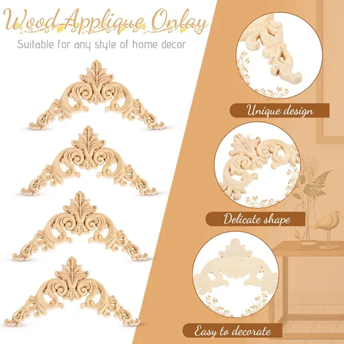 Miniatura 3 de Yalikop 10 piezas de apliques de madera y apliques de madera para muebles, incrustaciones decorativas de madera tallada para puerta de cama, Delicado