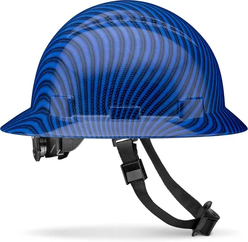 Miniatura 14 de Casco duro de construcción OSHA con diseño de fibra de carbono de ala completa, sin ventilación, acabado brillante, con suspensión de 6 puntos por
