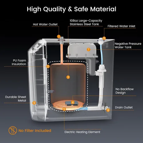 Miniatura 7 de Dispensador de agua caliente instantáneo WINTEMP, tanque de acero inoxidable de 3.4 cuartos con grifo de agua fría y caliente debajo del fregadero
