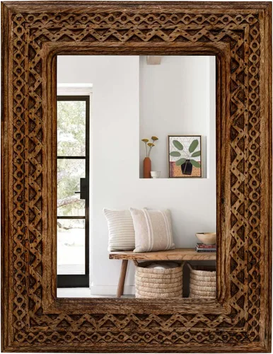 Espejo de pared, espejo de tocador con marco de madera maciza, espejo de pared decorativo de granja para baño, dormitorio, sala de estar y entrada,