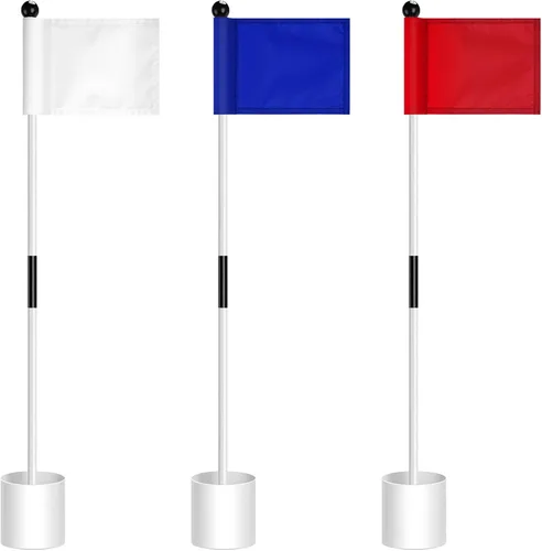 Miniatura 9 de Hungdao Juego de 3 banderas de golf, mini bandera verde para patio, juego de tazas y banderas, portátil, práctica de poner palos de bandera verde