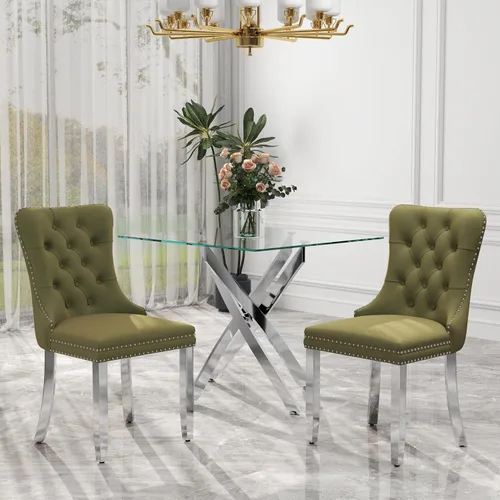 Miniatura 87 de Juego de comedor de 3 piezas con superficie de vidrio transparente, juego de comedor cuadrado minimalista moderno de 36'', juego de mesa de cocina