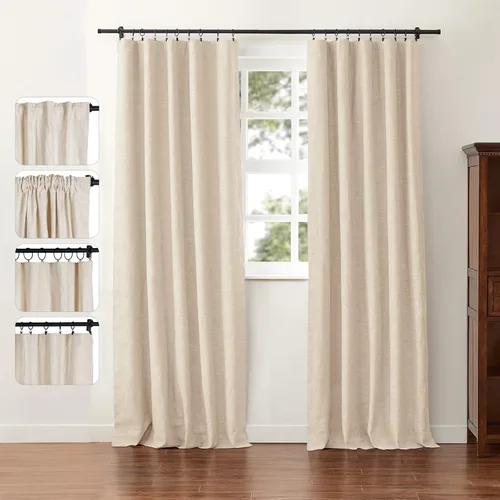 Miniatura 26 de ChadMade Cortina reductora de luz con bolsillo para barra, cortina de mezcla de lino y algodón para oficina, 96 pulgadas de largo, con pestaña Beige