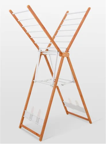 Miniatura 2 de TOMYEUS Tendedero de secado de ropa nórdico moderno minimalista de aleación de aluminio de 2 capas, de piso a techo, plegable en forma de ala