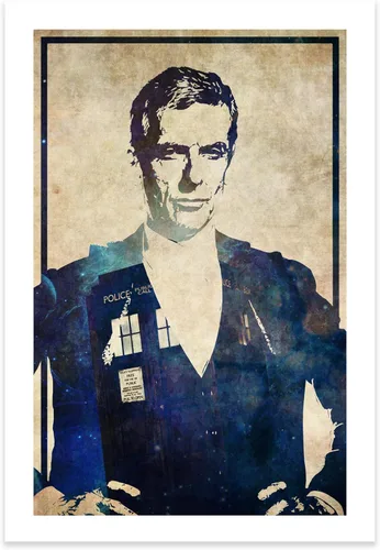 CultClassicPosters Doctor Who 12th Doctor Art Print – Póster minimalista hecho a mano de 13 × 19 con Peter Capaldi y TARDIS – Papel fotográfico