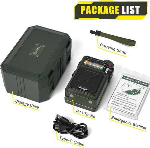 Miniatura 9 de Emgykit R11 Radio de emergencia de manivela - 4000 mAh/14800 mWh NOAA/SW/AM/FM, carga solar/manual/USB, receptor Bluetooth/USB/reproducción TF