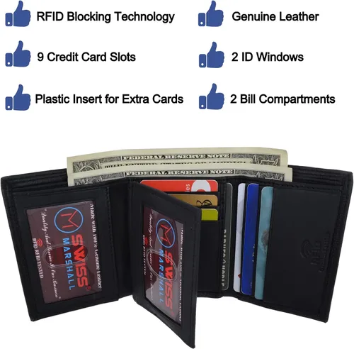 Miniatura 7 de Swiss Marshall - Cartera de piel con bloqueo RFID para hombre