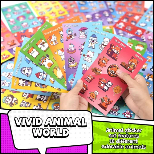 Miniatura 2 de HORIECHALY Calcomanías para rascar y oler, 65 hojas de calcomanías perfumadas, más de 720 calcomanías de animales aromáticas con 13 aromas