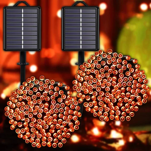 Miniatura 8 de Guirnalda de luces solares azules impermeables para exteriores, paquete de 2 unidades de 144 pies, 400 LED con 8 modos de impermeabilidad IP44