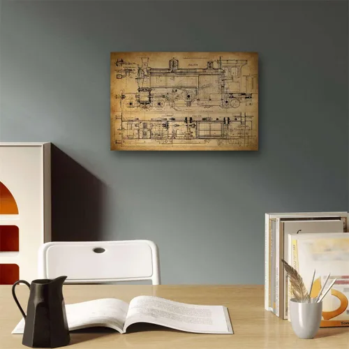 Miniatura 7 de Meishe Art Póster vintage, diseño mecánico de tren antiguo, dibujo estructural, ilustración que muestra la estructura básica, diagrama esquemático