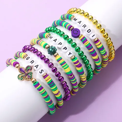 Miniatura 4 de Surfer Heishi - Pulseras apilables para mujer, apilables, de vinilo arcoíris, disco de arcilla, pulseras elásticas para la amistad, joyería bohemia