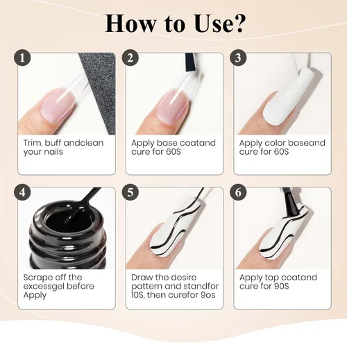 Miniatura 8 de MIZHSE Gel Liner Nail Art Polish Pintura en gel en blanco y negro para uñas, diseño de líneas de remolino, pintura de puntos, kit de manicura