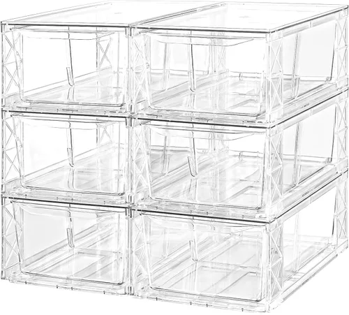 Almacenamiento de cajones de plástico, paquete de 6 cajones de almacenamiento apilables transparentes, contenedores de almacenamiento de acrílico