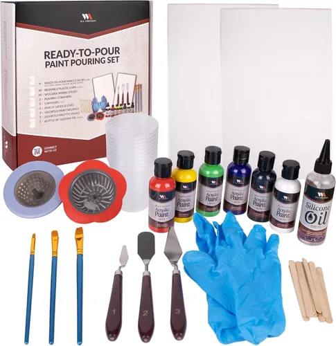 WA Portman - Juego de 38 pinturas acrílicas listas para verter - 6 botellas de kits de pintura acrílica para adultos - Juegos completos de pintura