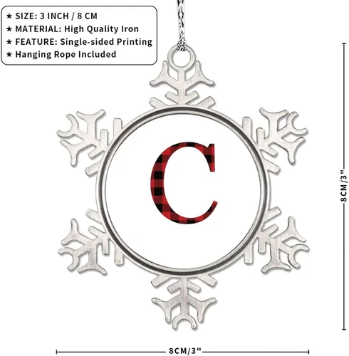 Miniatura 6 de Monograma inicial letra A copo de nieve, adornos de letras rojas y negras a cuadros para árboles de Navidad, adornos de Navidad personalizados