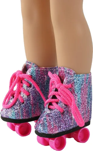 Miniatura 2 de American Fashion World Patines con purpurina arcoíris para muñecas de 14 pulgadas, calidad premium y diseño moderno, ropa de muñecas, moda