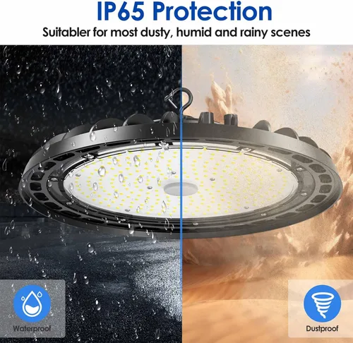 Miniatura 8 de Paquete de 4 luces LED de alta bahía de 150 W, 10 pulgadas, UFO comercial con enchufe para garaje, tienda, almacén, taller, 150 W, 5000 K, 21000 lm