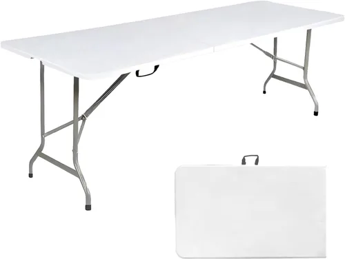 Miniatura 8 de Mesa plegable de 4/6/8 pies, mesa plegable de altura ajustable, escritorio pequeño para interiores y exteriores, mesa de picnic portátil de plástico